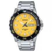 Casio Marine Sports Duro Analog Day/Date Metal Silver Yellow Watch MTD-125D-9AV
