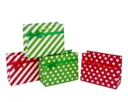bulk 48 Bottle Gift Bag Red & Green Dots Stripes 4 Assorted 12x36cm