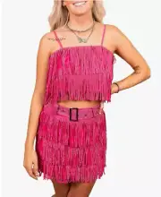 Womens Sexy Rhinestone Fringe Tank Tops Zip Back Sleeveless Spaghetti Strap Crop