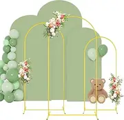FOTSHARER Arch Backdrop Stand and Cover Set 4FT 5FT 6FT Balloon Arch Stand and Sage Green Arch Cover Set of 3 Gold Wedding Arch Frame for Birthday Party Bridal Shower Ceremony Decorations