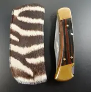REAL BURCHELL ZEBRA SKIN knife sheath buck 110 Handmade Pocket Knife Pouch NEW