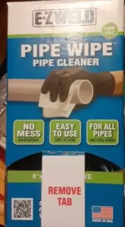 E-Z Weld Pipe Wipe Cleaner 24 Cnt. 8" x 7" Towelette U.S.A. Made Low Voc New