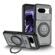 For Google Pixel 8A 8 7 Pro Rugged Case with Ring Stand Slide Camera Lens Cover