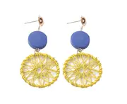 Vintage Women Wooden Round Dreamcatcher Statement Stud Earrings Jewelry Gift-Yellow - Yellow