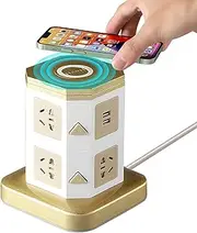 CTFIVING International Power Board Power Strip Tower with Wireless Charger Surge Protector Power Board Charging Station 2500W 7 Outlets 2 USB Ports Heavy Duty Extension Cord for Home Office