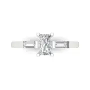 0.85ct 3 stone Emerald Baguette Cut Solitaire Engagement Ring 14k White Gold
