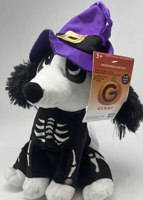 NWT (Working) Animated Singing Gemmy Halloween Skeleton Dog in Witch Hat