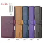 For Samsung Galaxy Z Fold3 4 5 6 Vintage Solid Color Leather Wallet Phone Case