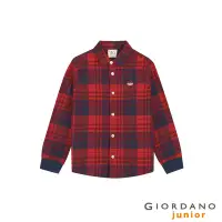 在飛比找Yahoo奇摩購物中心優惠-GIORDANO 童裝法蘭絨格紋刺繡長袖襯衫 - 98 紅X