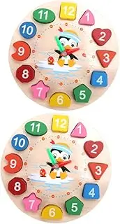 WOONEKY 2pcs Wooden Penguin Clock Puzzle Educational Shape Sorting for Early Learning Enhances Color Recognition Cognitive Skills Montessori Learning Tool