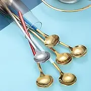 Tablespoons Long Handled Titanium-Plated Stainless Steel Coffee Spoon Round Head Ice Cream Dessert Tea Spoon for Picnic Kitchen Accessories Serving Spoon (Color : Blue Golden)