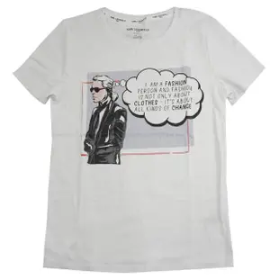 【KARL LAGERFELD 卡爾】老佛爺 肖像插畫風格圖案棉質短T恤(白)