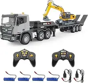 Fistone RC Semi Truck & Excavator Toy Set, 2.4Ghz Remote Control Toys, 1:24 RC Semi-Trailer Engineering Tractor With Sound and Lights, Construction Vehicles for Boys