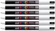Uni Posca PC-1MR White Colour Paint Marker Pens Ultra Fine 0.7mm Calibre Tip NIB Writes On Any Surface Glass Metal Wood Plastic Fabric (Pack of 6)