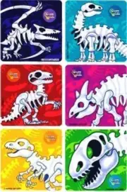 6 x Square Stickers ~ GLOW IN DARK Dinosaur Dino Dinosaurs Prehistoric ~