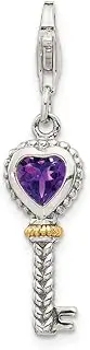 [JewelryWeb] 925 Sterling Silver Fancy Lobster Closure With 14ct Amethyst Artisan Oxidized Key W-Lobster Clasp Charm Pendant Necklace 31x8mm