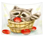 Wildlife Cute Animal Art Apple Basket Raccoon Tapestry