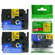 2/Pack 18mm Black on Yellow Tape for P-touch Model PT2410, PT-2410 Label Maker