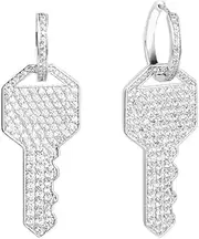 [HELYZQ] Shiny Full Rhinestone Crystal Key Charm Dangle Hoop Earrings Women Girlfriend