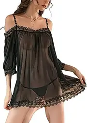 [JINZIJINYU] Sexy Lingerie for Women Sexy Perspective Lace Uniform Temptation Passion Suspender Pajamas No Need to Take Off