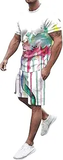 [Generic] Men's Summer Slim Sweat Shorts Sets Mens Pattern Printed Beach Suit Crew Neck Short Sleeve T-Shirt, Loose Pockets Board Comfy Soft Shorts Sets