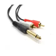 1 PIECE - Y-TYPE CABLE - 1/4" MALE STEREO TO 2 x RCA MALE PLUGS # 11-6617