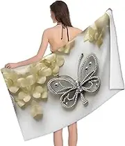 VPPUR Rhinestone Butterfly and Flower Print Camping Bath Towel 52 x 32 in Soft Highly Absorbent Quick Dry Towels for Bathroom
