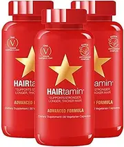 HAIRtamin Fast Hair Growth Biotin Vitamins Gluten Free thirty Vegetarian Capsules Supports Stronger Longer Thicker Hair Reduces Hair Loss and Thinning All Natural Supplement three pack