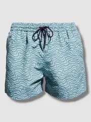 $175 Paul Smith Men's Blue Drawstring Ripple Print Swim Trunks Shorts Size S