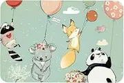 Outdoor Rug, Washable Rug, Porch Rug Machine Washable, Indoor Outdoor Area Rug, Floor Mat for Farmhouse, Layered Door Mats, Living Room, Cartoon Animal Panda Koala Fox Raccoon