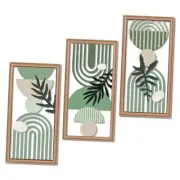 Boho Wall Art Set of 3 Botanical Wooden Wall Decor, Abstract Aesthetic Green