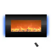 Electric Fireplace Wall Mounted Adjustable Heat Remote Backlight Colors Timer