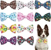 PET SHOW 10pcs Paw Pattern Large Dog Bow Ties for Medium Big Detachable Dogs Bowties with Elastic Bands Attach to Collar Pet Grooming Collar Attachment Accessories