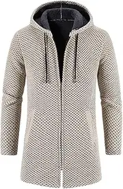 [Hamthuit] Men Long Trench Coat Knit Sweater Jacket Fleece Wind Turn-Down Hoodies Zipper Cardigan Male Hooded Cardigan Coat