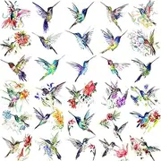15 Sheets FANRUI 3D Watercolor Hummingbird Temporary Tattoos For Women Girl Small Multicolor Hummer Birds Tattoo Temporary Colorful Flower Fake Face Tatoo Kids Tiny Hands Waterproof Tatto Adult Tato
