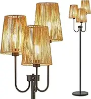 Clora 3-Light Floor Lamp, Farmhouse Standing Tree Lamp with Rotary Switch, Boho Lampshade, 3 LED Bulbs Included, Tall Lamp for Rustic, Bohemian Home Decor, Bedroom Living Room Office Reading Nursery
