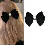 Vintage Black Velvet Bow Hair Barrettes Pearl Hair Bow Clips for Hair Ribbon Elegant French Bowknot Hair Clips Slides Hairpin Pearl Decorative Hair Jewellery Headdress Headpiece for Women Girls