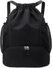 rockible Drawstring Backpack Sports Gym Bag Cinch Beach Swim Bag Basketball Water Resistant for Men Women with Shoes Compartment