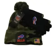 Buffalo Bills Camo Green Cuff Beanie With Gloves Set Mens NWT MSRP $50