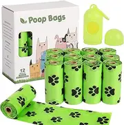 VYNTEL Dog Waste Bags 180 Count - EPI Eco-Friendly Leak-Proof Poop Bags with Portable Dispenser, Green, 12 Rolls for Convenient Dog Walking & Travel