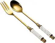 Tablespoons 2pcs Dessert Spoon European Vintage Coffee Spoon Stainless Steel Small Spoon Fruit Fork Exquisite Dessert Spoon Dessert Fork Serving Spoon (Color : A)