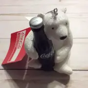Coca-Cola Kurt Adler Sparkle Polar Bear Holding Coke Bottle Christmas Ornament