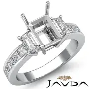 Classic Emerald Semi Mount 3 Stone Diamond Engagement Ring 14k White Gold 0.8Ctw