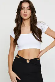 White Top Short Sleeve Round Neck Seamless - Size M/L, Women's T-shirt