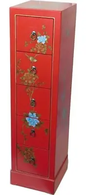 New Chinese 5 Drawers Red Painted CD/DVD Cabinet Tower