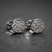 Men's Small 14K White Gold Small Natural Diamond Round Cluster Stud Earrings