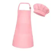 Kids Apron and Chef Hat Set Adjustable Chef Art Apron with 2 Small E-pink