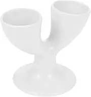 BIUDECO 1Pc Double Egg Storage Tray Ceramic Egg Holder for Breakfast Elegant Porcelain Design for Couples Stable and Convenient for Kitchen and Dining Decor