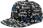 [HAMKVBPR] Baseball Cap Unisex Hip Hop Baseball Cap Embroidery Flat Brim Tongue Cap Outdoor Sports Hat(Black)