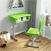 Kids Adjustable Desk and Chair Set, Student Study Desk and Chair Combo Kids Bedroom Furniture Student Study Reading Writing Workstation with Storage Drawer, Hook and Storage Rack,Green